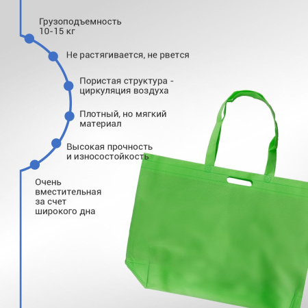 Сумка-шоппер из спанбонда с пришивными ручками 25.5 см, зеленая, 60 х 40 см